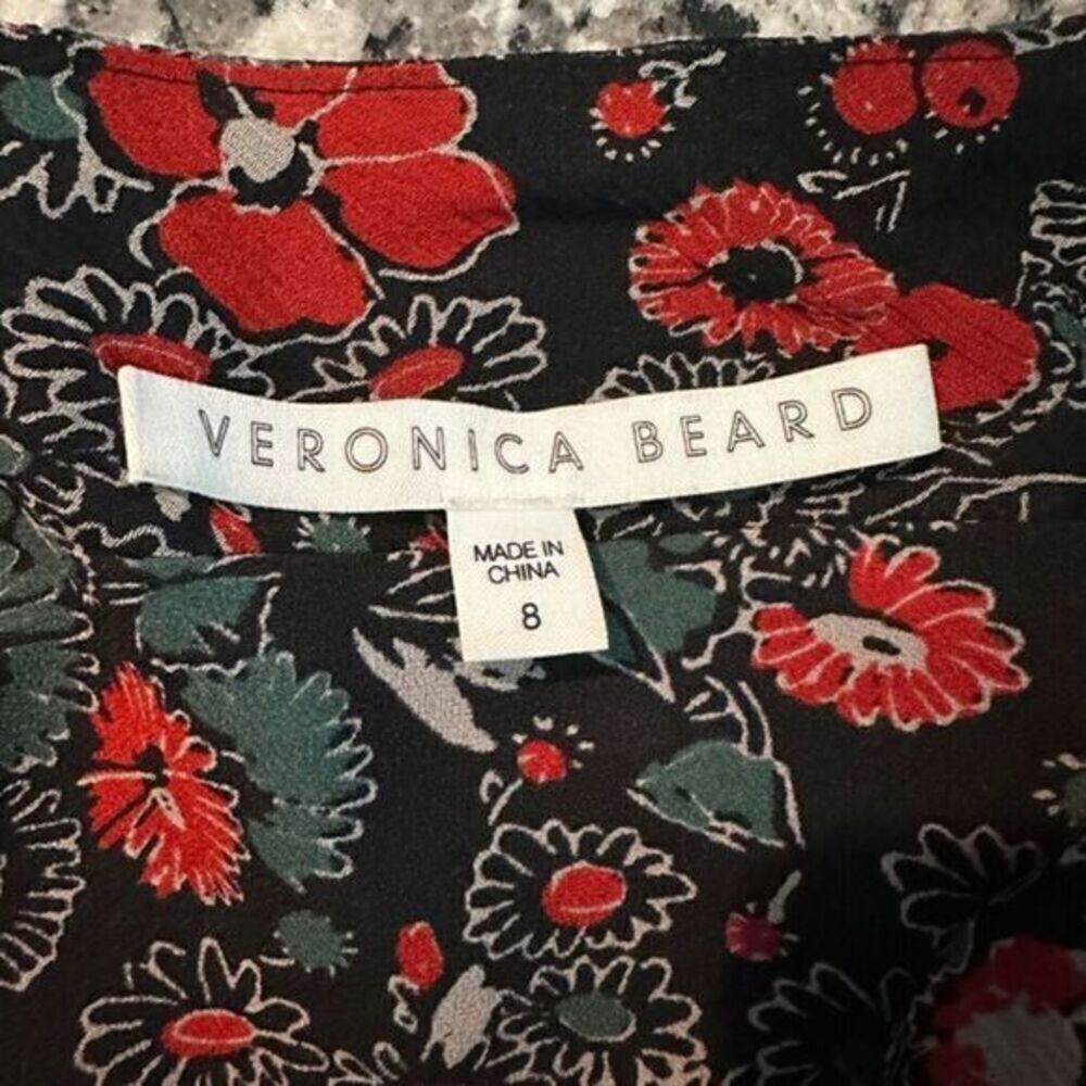 Veronica Beard Ballard‎ Silk One Shoulder Floral Ruffle Dress Black Red Size 8 - Picture 4 of 13